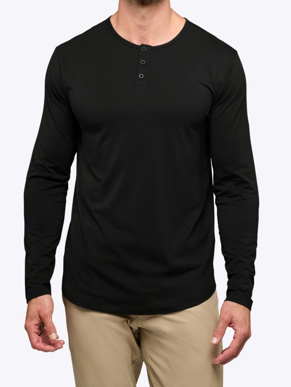Cuts Men's Curve Hem Black Long-Sleeve Henley Shirt, XL - Picture 2 of 10